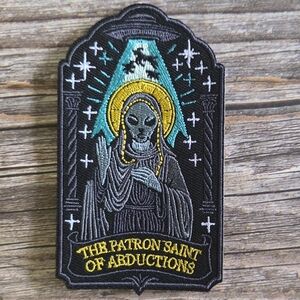 Grey Alien Patron Saint Of Abductions Extraterrestrial Ufo Weird Iron on Patch